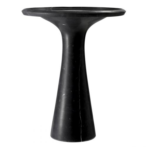 Luxury Black/White Round Top Solid Honed Italian Marble Pedestal Side Table by Luxury Group International