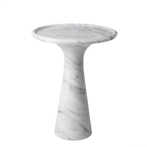 Luxury Black/White Round Top Solid Honed Italian Marble Pedestal Side Table by Luxury Group International