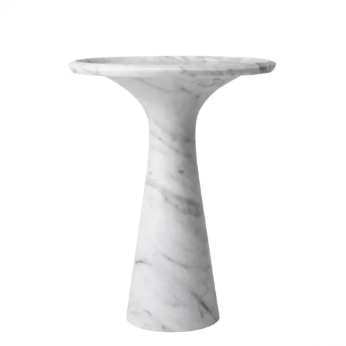 Luxury Black/White Round Top Solid Honed Italian Marble Pedestal Side Table by Luxury Group International
