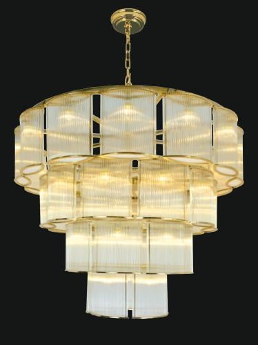 Luxury Modern Crystal Drum Shaped Ribbed Glass 3 -Tier Chandelier with Silver/Golden Frame by Luxury Group International