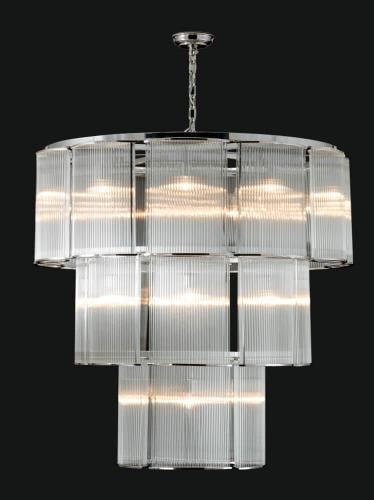 Luxury Modern Crystal Drum Shaped Ribbed Glass 3 -Tier Chandelier with Silver/Golden Frame by Luxury Group International