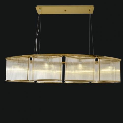 Luxury Modern Oval Art Deco Ribbed Glass Rod Chandelier with Gold/Chrome Finish by Luxury Group International