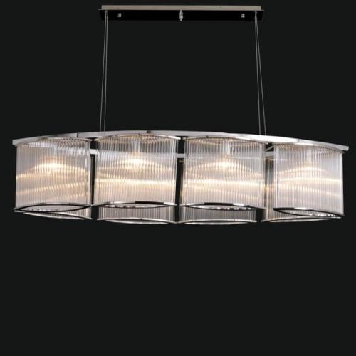 Luxury Modern Oval Art Deco Ribbed Glass Rod Chandelier with Gold/Chrome Finish by Luxury Group International