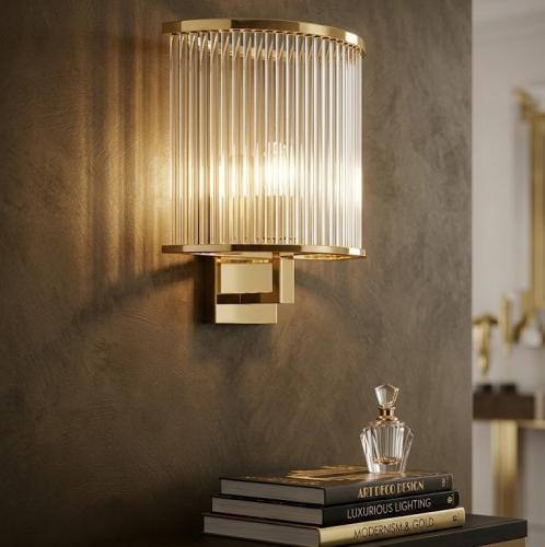 Luxury Half Round Modern Art Deco Glass Rods Wall Lamp – Polished Chrome/Gold Finish by Luxury Group International