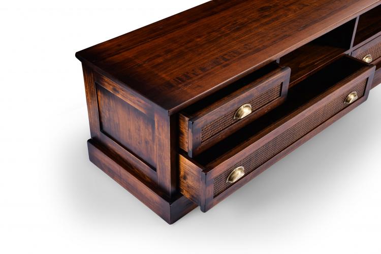 Luxury Vintage TV Console with Cane Drawer Fronts - Vintage Style Furniture Detail View by Luxury Group International