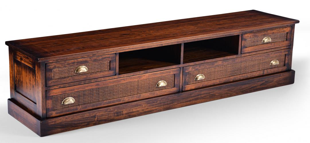 Luxury Vintage TV Console with Cane Drawer Fronts - Vintage Style Furniture Side View by Luxury Group International