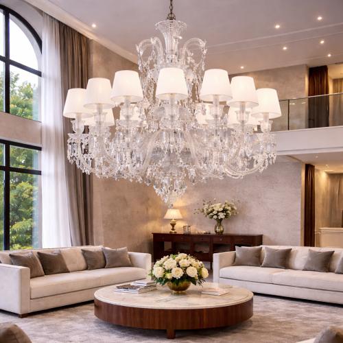 18-flammiger Lampenschirm aus klarem Glas Luxus Kristall Kronleuchter von Luxury Group International