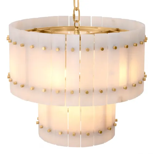 2 - tier White Marble Alabaster Luxury Chandelier With Antique brass finish by Luxury Group International