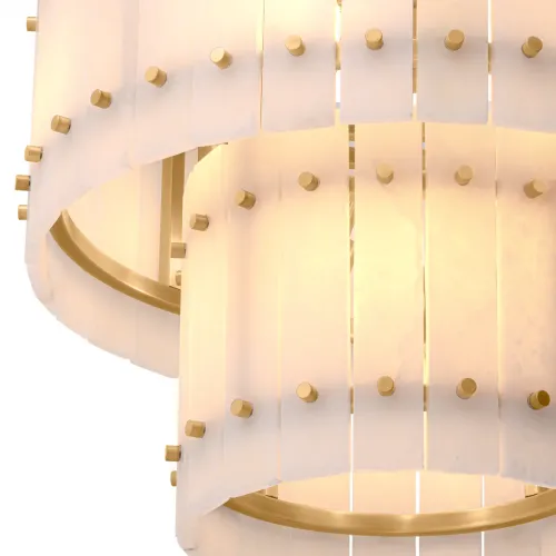 2 - tier White Marble Alabaster Luxury Chandelier With Antique brass finish by Luxury Group International