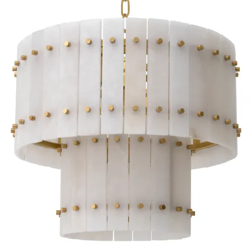 2 - tier White Marble Alabaster Luxury Chandelier With Antique brass finish by Luxury Group International