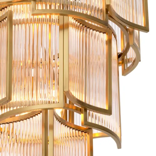 Golden Art Deco Luxury Crystal Chandelier in Antique Brass Finish with Clear Glass Rods by Luxury Group International