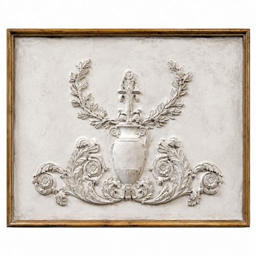 Luxury Ivory Wall Art with Classical Urn & Laurel Relief in Antique Gold Frame by Luxury Group International