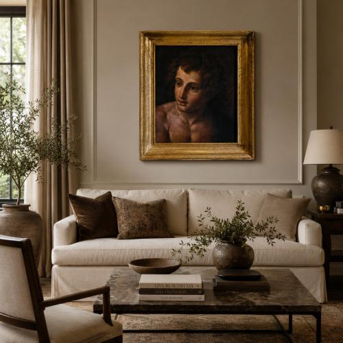 Luxus Renaissance-Porträt Wandkunst im antiken Goldrahmen – Klassische europäische Leinwanddekoration von Luxury Group International