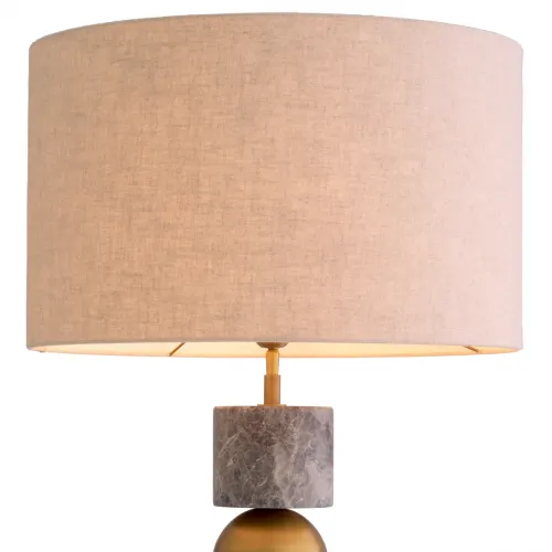 Lampada da tavolo di lusso con finitura in ottone antico, marmo grigio e design a globo dorato con paralume di Luxury Group International