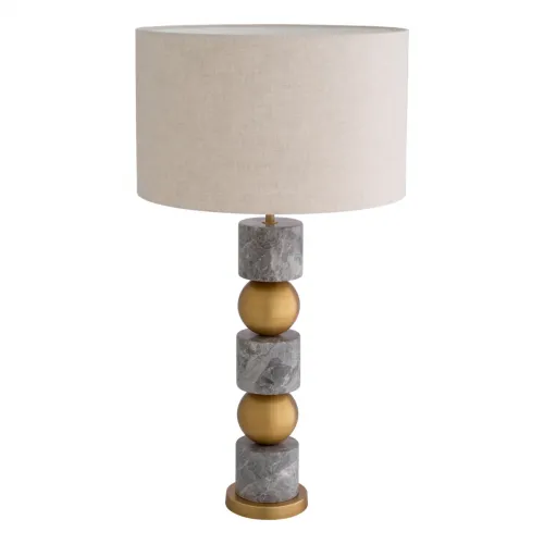 Lampada da tavolo di lusso con finitura in ottone antico, marmo grigio e design a globo dorato con paralume di Luxury Group International