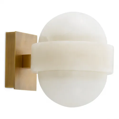 Antique brass finish luxury alabaster single white globe golden frame wall lamp by Luxury Group International