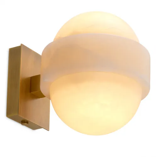 Antique brass finish luxury alabaster single white globe golden frame wall lamp by Luxury Group International