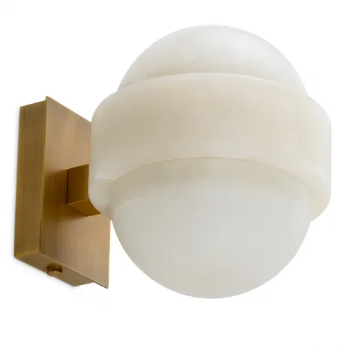 Antique brass finish luxury alabaster single white globe golden frame wall lamp by Luxury Group International