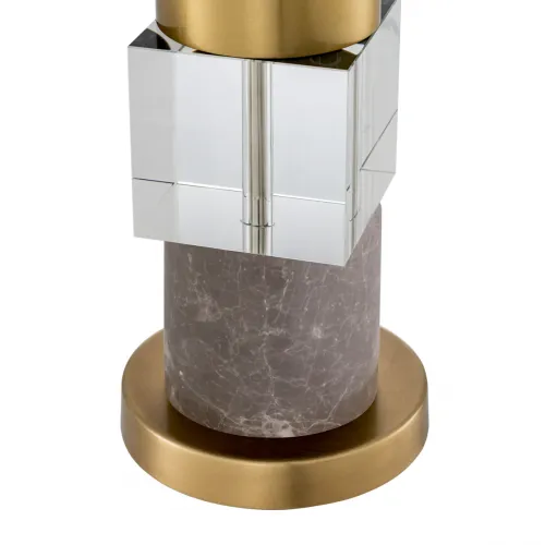 Lámpara de mesa de lujo con forma moderna en latón antiguo, base de mármol gris y cristal por Luxury Group International