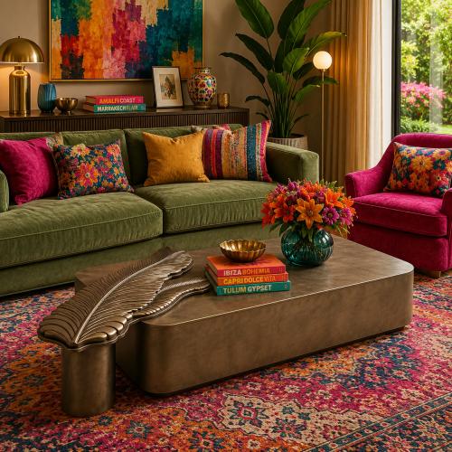 Antique Bronze rectangular modern luxury coffee table with feather design by Luxury Group International