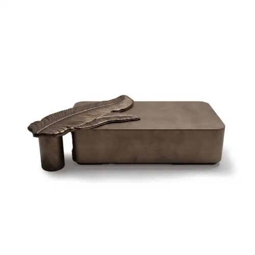 Antique Bronze rectangular modern luxury coffee table with feather design by Luxury Group International