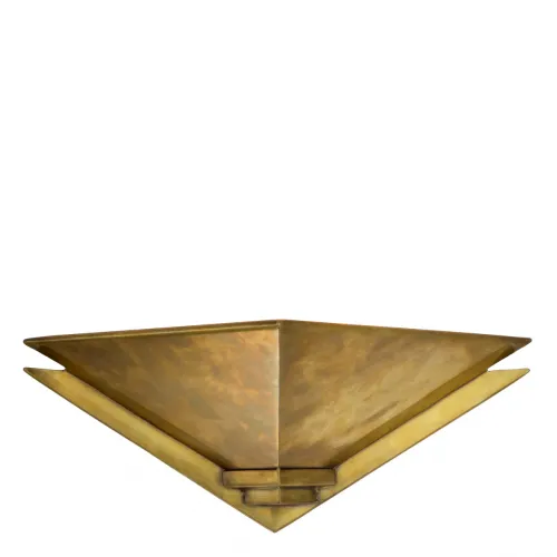 Lámpara de pared de lujo Art déco en latón vintage dorado con pátina y cuenco triangular por Luxury Group International