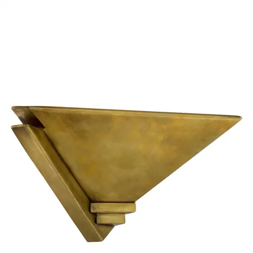 Art deco luxury wall lamp in gold vintage brass patina with triangular bowl by Luxury Group International