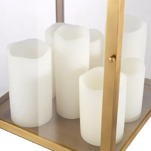 Art Deco Modern Inspired Glass box Golden Frame Luxury Table Lamp with Candle Lantern by Luxury Group International
