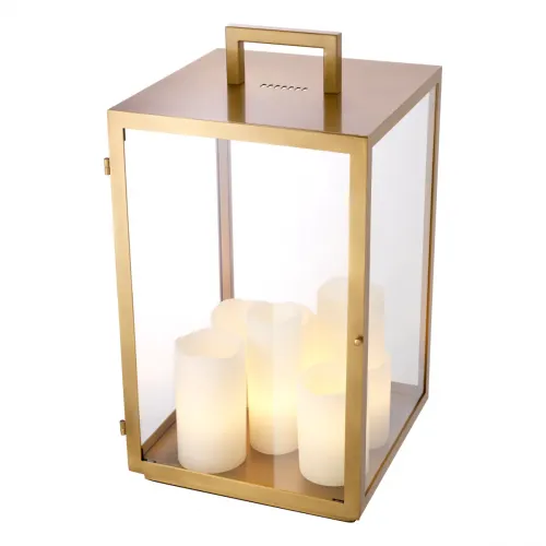 Art Deco Modern Inspired Glass box Golden Frame Luxury Table Lamp with Candle Lantern by Luxury Group International