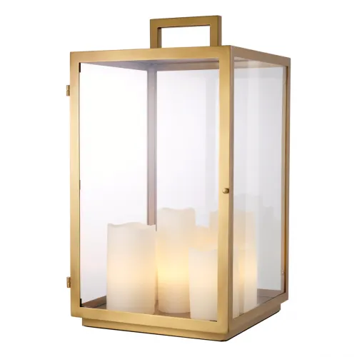 Art Deco Modern Inspired Glass box Golden Frame Luxury Table Lamp with Candle Lantern by Luxury Group International