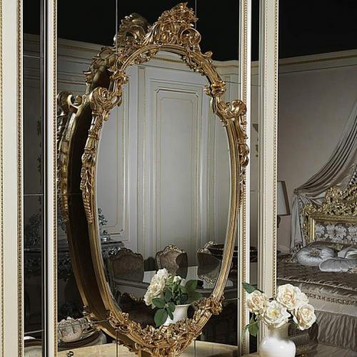 Baroque Gold Leaf Frame Luxury Mirror with Ornate Royal Crest Detailing - 132 CM Front View by Luxury Group International