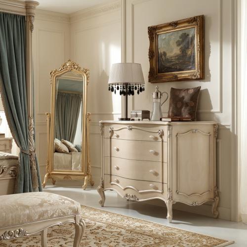 Barock Luxus Kommode in Elfenbein-Finish mit Mehrfach-Schubladenaufbewahrung – Barockmöbel Lifestyle-Ansicht von Luxury Group International