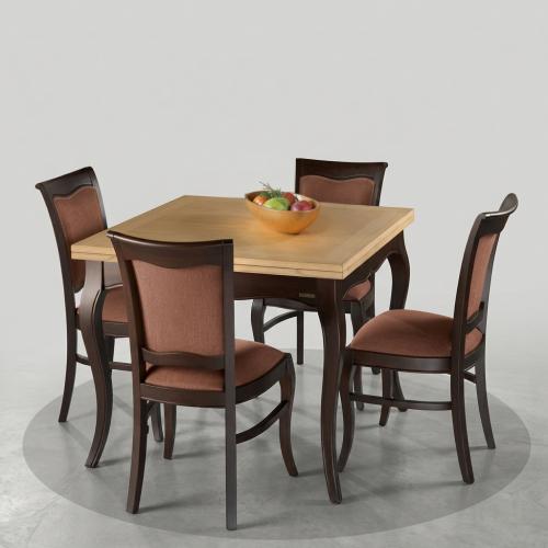 Baroque Luxury Dining Room Set in Dark Polished Wood - 1 Square Table & 4 Dining Chairs - Baroque Dining Room Set Front View by Luxury Group International