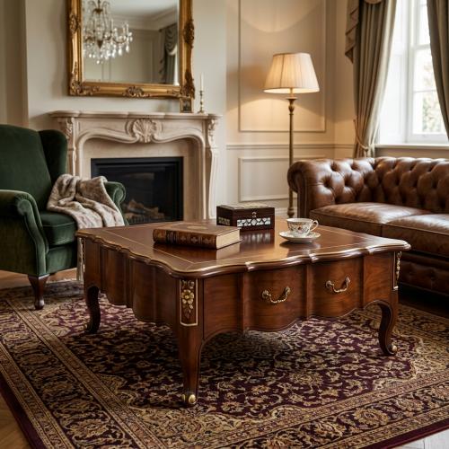 Tavolino da Caffè in Legno di Lusso Barocco con Accenti Dorati e Piano Smerlato - Mobili Barocchi Vista lifestyle di Luxury Group International