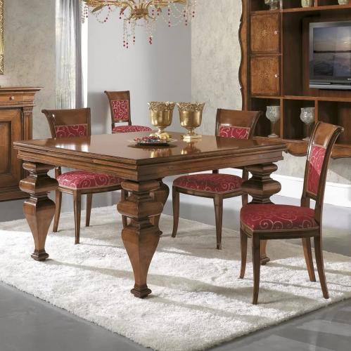 Baroque Luxury Wooden Dining Chair with Patterned Fabric Seat in Red Upholstery - Baroque Furniture Lifestyle View by Luxury Group International