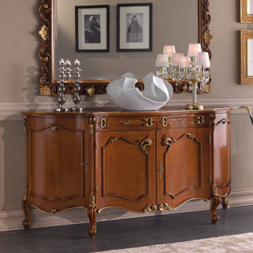 Credenza di Lusso in Legno Barocco con Accenti Dorati, Mobile Multiporta con Cassetti - Mobili Barocchi Vista frontale di Luxury Group International