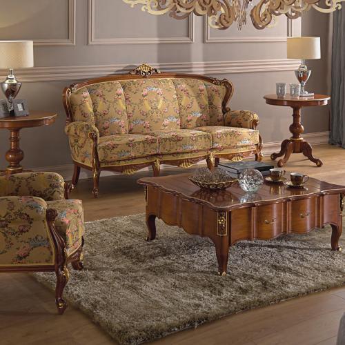 Divano di Lusso Barocco in Legno con Rivestimento Floreale e Corona Decorativa con Accenti Dorati - Mobili Barocchi Vista lifestyle di Luxury Group International