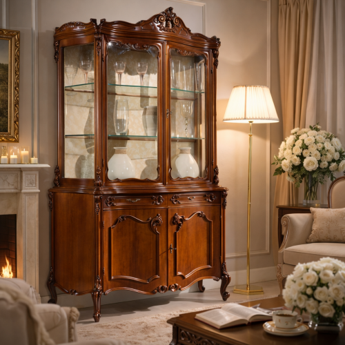 Vetrina di Lusso Barocca in Legno con Doppia Porta in Vetro e Base Inferiore per Ripostiglio - Mobili per Soggiorno Vista lifestyle di Luxury Group International