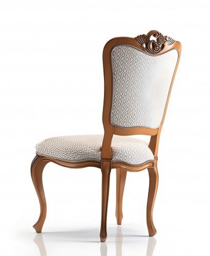 Baroque Wooden Luxury Dining chair with Ornate Crest & Patterned Cream Upholstery - Dining Room Furniture Back View by Luxury Group International