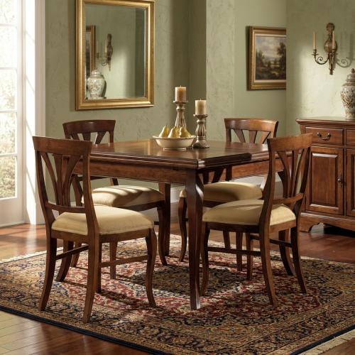 Baroque Wooden Luxury Dining Room Set Walnut/Beige — 1 Square Table & 4 Dining Chairs - Baroque Dining Room Set Lifestyle View by Luxury Group International