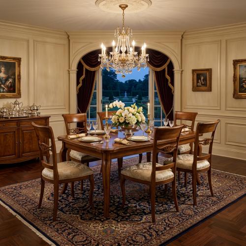 Baroque Wooden Luxury Dining Room Set Walnut/Floral — 1 Dining Table & 6 Chairs - Baroque Dining Room Set Lifestyle View by Luxury Group International