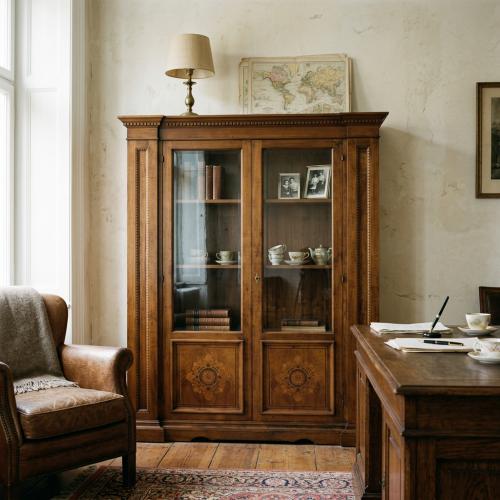 Vetrina di Lusso in Legno Barocco con Base a Pannello Intarsiato a Medaglione Decorativo - Mobili Barocchi Vista lifestyle di Luxury Group International