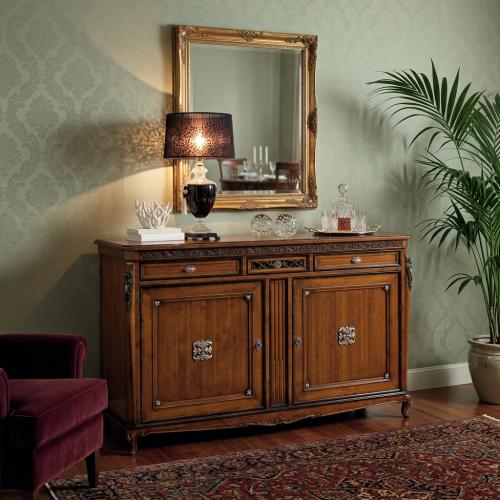 Baroque Wooden Luxury Sideboard in Silver Accent with Double Drawers & Storage Cabinet - Baroque Furniture Lifestyle View by Luxury Group International