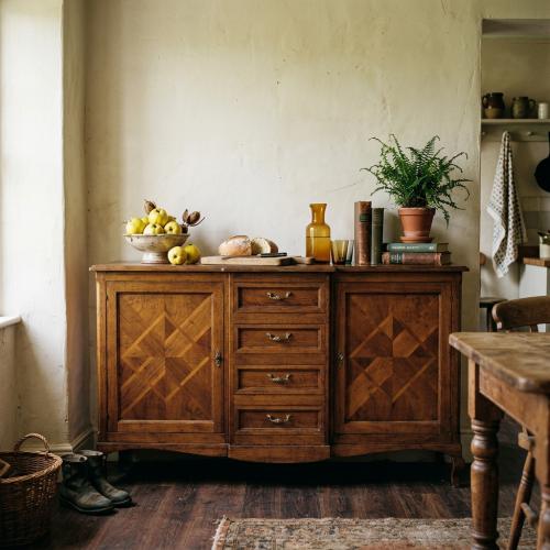 Baroque Wooden Luxury Sideboard with Geometric Inlay Doors & Multi Drawer Storage - Baroque Furniture Lifestyle View by Luxury Group International
