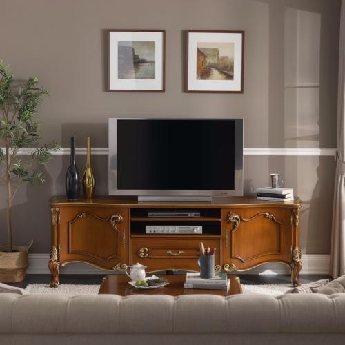 Baroque Wooden Luxury Television Furniture with Open Media Shelf and Storage Cabinet - Baroque Furniture Lifestyle View by Luxury Group International
