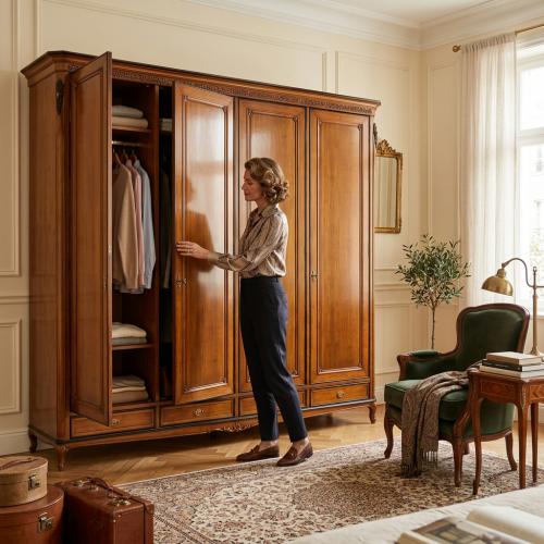 Armadio di Lusso in Legno Barocco con Pannelli Multiporta e Base Inferiore di Stoccaggio - Mobili Barocchi Vista lifestyle di Luxury Group International