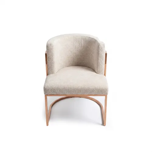 Beige Boucle Upholstered Luxury Modern Chair with Curved Backrest & Copper base by Luxury Group International