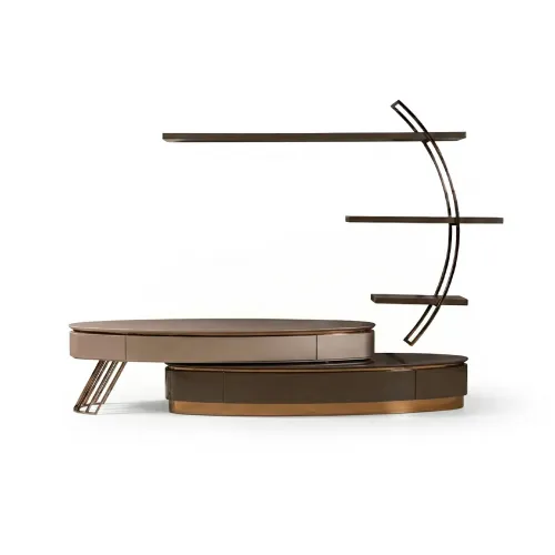 Mueble de TV Moderno de Lujo Beige y Marrón con Almacenamiento y Estantes por Luxury Group International