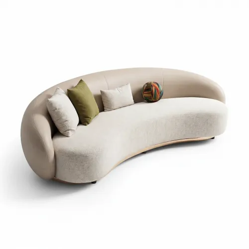 Canapé de Luxe Beige Courbé avec Base en Or Rose et Silhouette Contemporaine de Designer par Luxury Group International