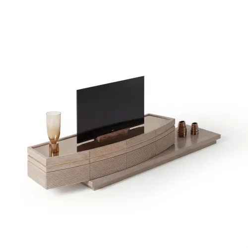 Mueble de TV Beige Moderno de Lujo con Diseño Curvo de Almacenamiento en Madera por Luxury Group International